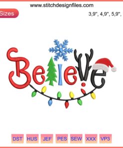 Santa and Reindeer Embroidery Design File | Holiday Believe Christmas Machine Pattern
