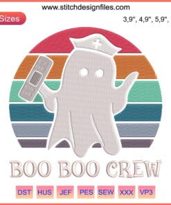 Vintage Nurse Halloween Ghost Embroidery Design | Boo Boo Crew Trero | Cute Medical Costume Digital Pattern