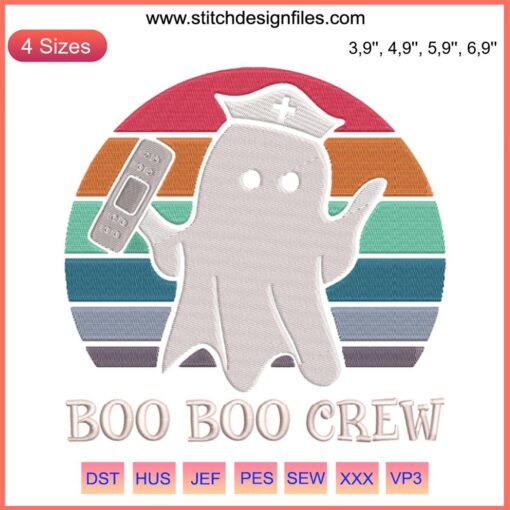 Vintage Nurse Halloween Ghost Embroidery Design | Boo Boo Crew Trero | Cute Medical Costume Digital Pattern