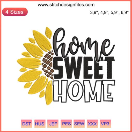 Sunflower Quote Welcome Sign Embroidery Design | Home Sweet Home | Machine Stitched Text Art | Charming Home Decor