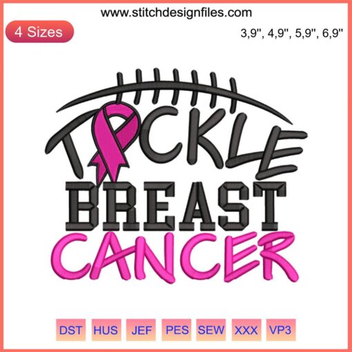 Pink Ribbon Football Embroidery Design: Breast Cancer Fundraiser, Machine Embroidery, Tackle Cancer, Awareness, Digital Pattern.