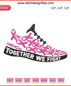 Pink Ribbon Embroidery Running Shoes Design | Breast Cancer Awareness | Together We Fight | Inspirational Athletic Footwear