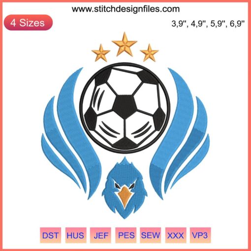 Modern Flying Eagle Soccer Logo Embroidery; Dynamic Eagle Football Design File; Machine Embroidery Sports Emblem.