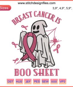 "Funny Halloween Ghost Costume: 'Breast Cancer Is Boo Sheet' Embroidery Design for Women, Pink Awareness, Festive Women's Apparel"