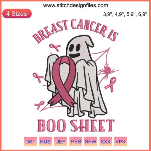 "Funny Halloween Ghost Costume: 'Breast Cancer Is Boo Sheet' Embroidery Design for Women, Pink Awareness, Festive Women's Apparel"