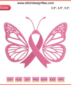Butterfly Breast Cancer Awareness Embroidery: Pink Ribbon Design | Cancer Survivor Machine Embroidery Pattern