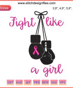 Pink Ribbon Boxing Gloves Embroidery Design | Breast Cancer Awareness | Fight Like A Girl Digital File