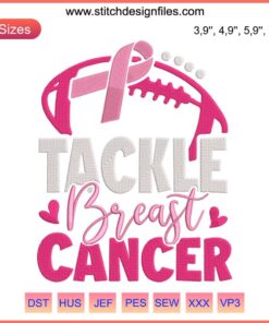 Football Tackle Breast Cancer Embroidery Design with Pink Ribbon, Sports Awareness Machine Embroidery File