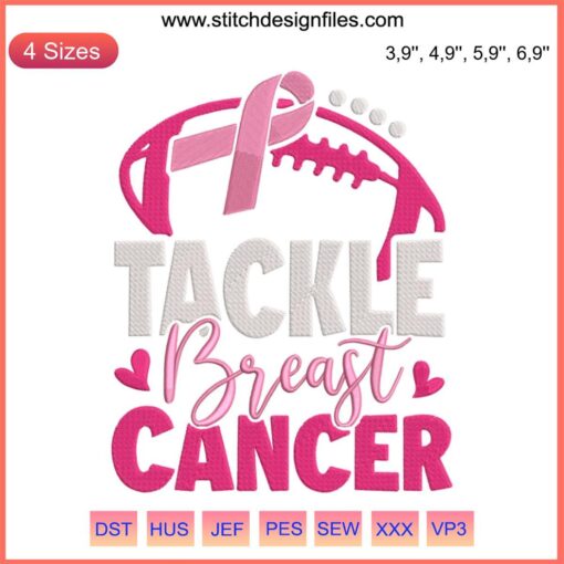 Football Tackle Breast Cancer Embroidery Design with Pink Ribbon, Sports Awareness Machine Embroidery File