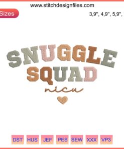 NICU Nurse Snuggle Embroidery Design: Neonatal Intensive Care Unit Gift with Cute Heart and Baby Feet Pattern.
