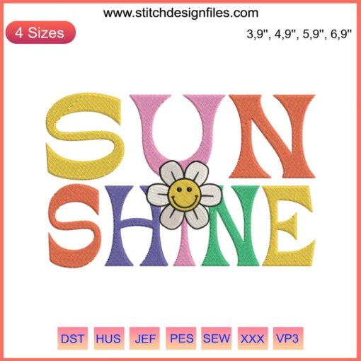 Smiley Face Daisy Embroidery Design - Sunshine Fresh Flowers | Machine Embroidery Pattern | Cheerful Floral Motif