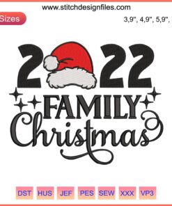 Family Christmas Embroidery Design: Santa Claus-inspired festive attire for matching family outfits, featuring "Merry Christmas" motif.