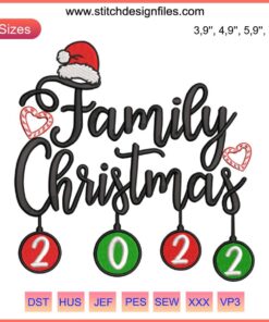 Festive Happy Family Christmas 2022 Embroidery Design | Matching Family Xmas | Digital Machine Design File for Holiday Apparel