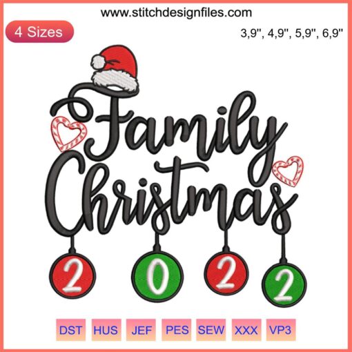 Festive Happy Family Christmas 2022 Embroidery Design | Matching Family Xmas | Digital Machine Design File for Holiday Apparel
