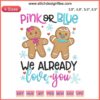 "Gender Reveal Embroidery: Pink or Blue, We Already Love You Christmas Design with Heart Motifs, Perfect Festive Decor"