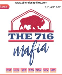 Buffalo Mafia 716 Embroidery Design | Buffalo Bills Mafia NY Football File | Bold Font, Red & Blue Grays, Iconic Buffalo Silhouette