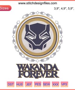 Black Panther Marvel Embroidery Design featuring Chadwick Boseman, Wakanda Forever, Bundle File for DIY Craft Projects.