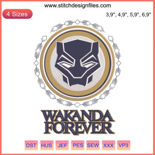 Black Panther Marvel Embroidery Design featuring Chadwick Boseman, Wakanda Forever, Bundle File for DIY Craft Projects.