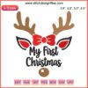 "Adorable embroidery of 'My 1st Christmas' featuring a festive reindeer. Perfect for baby's first Christmas design."