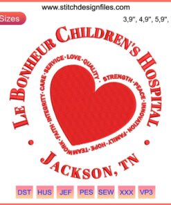 Le Bonheur Hospital Nurse Heart Embroidery Design File: Machine Stitch Pattern for Pediatric Care Apparel