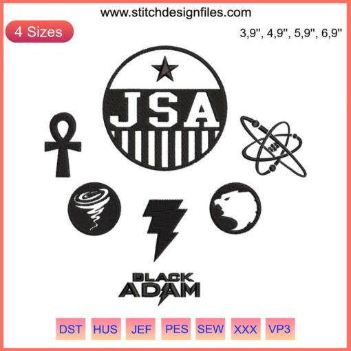 Black Adam Embroidery Design showcasing The Flash Movie Trending Machine Embroidery with superhero theme, intricate details.