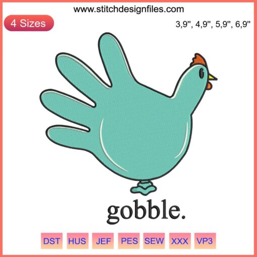 Gobble Turkey Thanksgiving Embroidery File - Hand Turkey Balloon Funny Gift Design, Festive Digital Art for DIY Projects