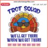 Stylish Turkey Trot Squad Embroidery Design featuring a colorful turkey, perfect for festive Thanksgiving apparel.