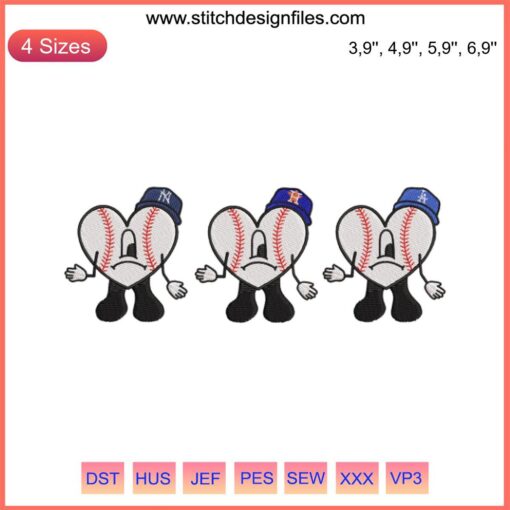 Baseball Logo MLB Bad Bunny Embroidery, Los Angeles Dodgers & New York Yankees Design. Stylish MLB fan gear.