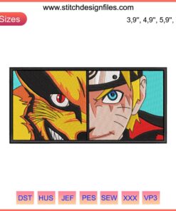 Naruto x Kurama Anime Embroidery Design File: Vibrant Kurama Manga Art, Perfect for Naruto Fans and DIY Craft Projects.