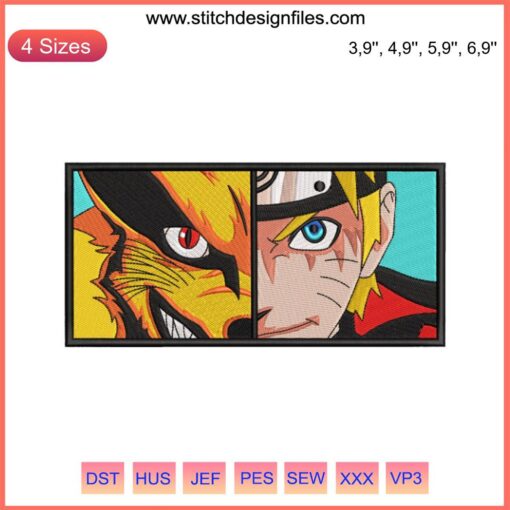 Naruto x Kurama Anime Embroidery Design File: Vibrant Kurama Manga Art, Perfect for Naruto Fans and DIY Craft Projects.