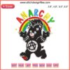 Cute embroidery of a bear with an anarchy symbol in vibrant rainbow colors; perfect gift for anarchist lovers.