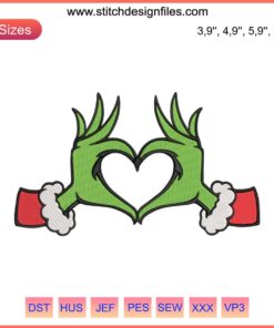 Whoville Heart Hands Embroidery - Funny Santa Christmas design with heart symbol for festive crafts and projects.
