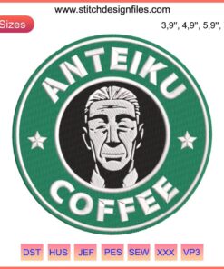Anteiku Coffee Logo Embroidery - Tokyo Ghoul Anime Café Design File, Machine Embroidery with Anteiku Café Text.