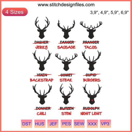 Christmas Reindeer Embroidery Design | Deer Hunter Santa's Reindeer Machine Pattern | Festive Christmas Embroidery File