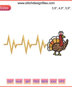 Thanksgiving Embroidery Design: Turkey with Nurse Hat, Heartbeat Line, Fall Theme - Perfect for Home Embroidery Machines