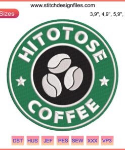 Hitotose Starbucks Logo Embroidery Design File with Pure Coffee Beans Motif | Digital Product Image for DIY Projects