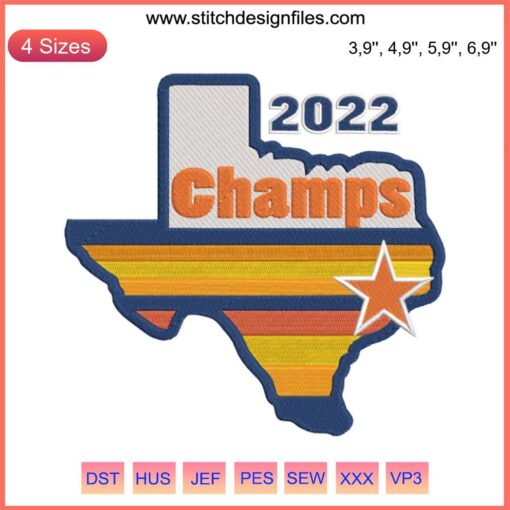 Houston Astros 2022 Champions Texas Map Embroidery Design File - Iconic MLB Sport Machine Pattern for Fans.