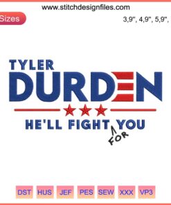 Tyler Durden Fight Club Embroidery Design | Movie Machine File | Vintage Tattoo Style | Digital Download | DIY Embroidery Pattern