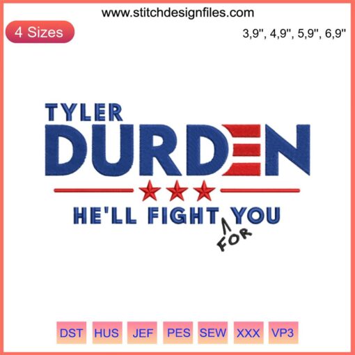 Tyler Durden Fight Club Embroidery Design | Movie Machine File | Vintage Tattoo Style | Digital Download | DIY Embroidery Pattern
