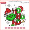 Grinch Santa Ho Ho Ho Embroidery Design | Christmas Machine File with Grinch, Santa Hat, and Festive Text.