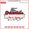 Griswolds Exterior Illumination Embroidery Design featuring colorful Christmas lights with "Ask For Sparky" text on sewing machine.