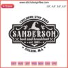 Children Stay Free Sanderson Embroidery: Halloween Bed & Breakfast Est. 1693 Design featuring haunted house and vintage style.