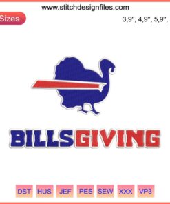 Chicken playing football embroidery design, Thanksgiving, Billsgiving, Buffalo football digital file, festive embroidery pattern.