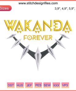 Black Panther Necklace Embroidery featuring Wakanda Forever Marvel design; trending superhero accessory detail.
