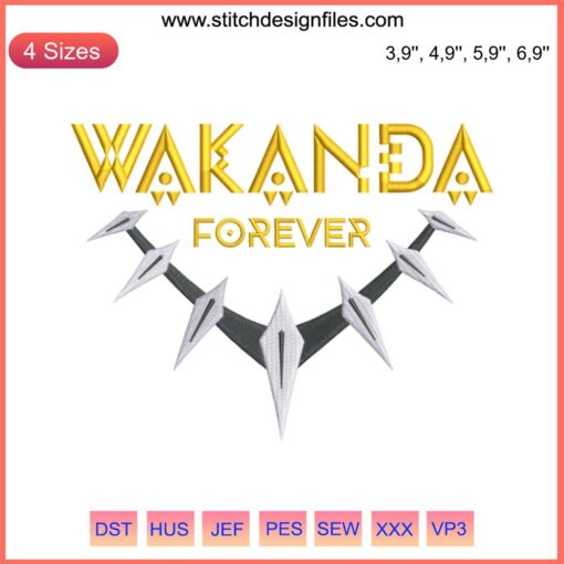 Black Panther Necklace Embroidery featuring Wakanda Forever Marvel design; trending superhero accessory detail.
