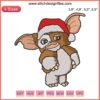 Gizmo wearing Santa hat Christmas embroidery design, Gremlin Santa machine file, festive holiday decoration pattern.