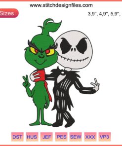 Jack Skellington Grinch Embroidery Design | Halloween Christmas Machine File | Festive Embroidery Patterns | DIY Stitching Fun