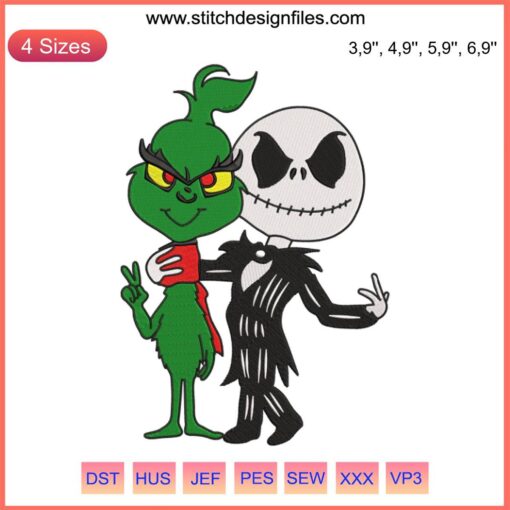 Jack Skellington Grinch Embroidery Design | Halloween Christmas Machine File | Festive Embroidery Patterns | DIY Stitching Fun