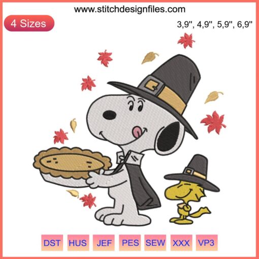 Snoopy Thanksgiving Embroidery: Woodstock Peanuts Turkey Design | Festive Machine Embroidery Pattern