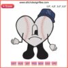 Bad Bunny Sad Heart Baseball Embroidery featuring New York Yankees design, vibrant sport-themed machine embroidery pattern.